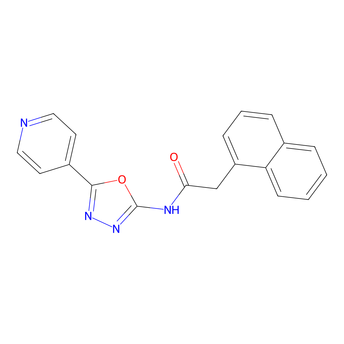 2-naphthalen-1-yl-N-(5-pyridin-4-yl-1,3,4-oxadiazol-2-yl)acetamide molecular structure, CAS 862825-01-2