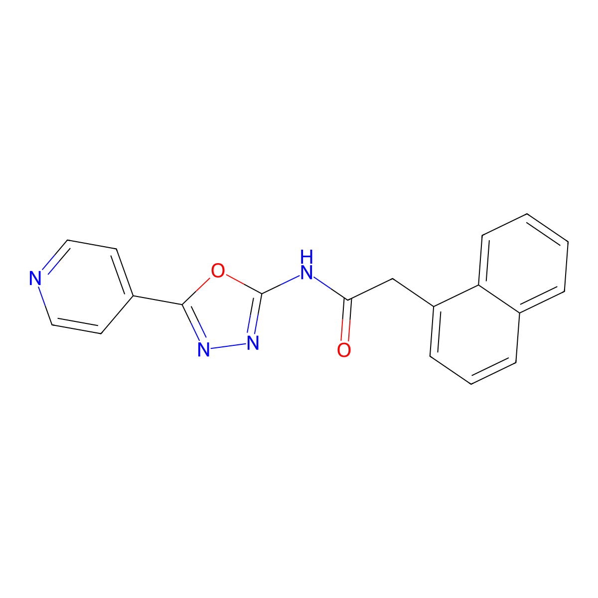 2-naphthalen-1-yl-N-(5-pyridin-4-yl-1,3,4-oxadiazol-2-yl)acetamide molecular structure, CAS 862825-01-2