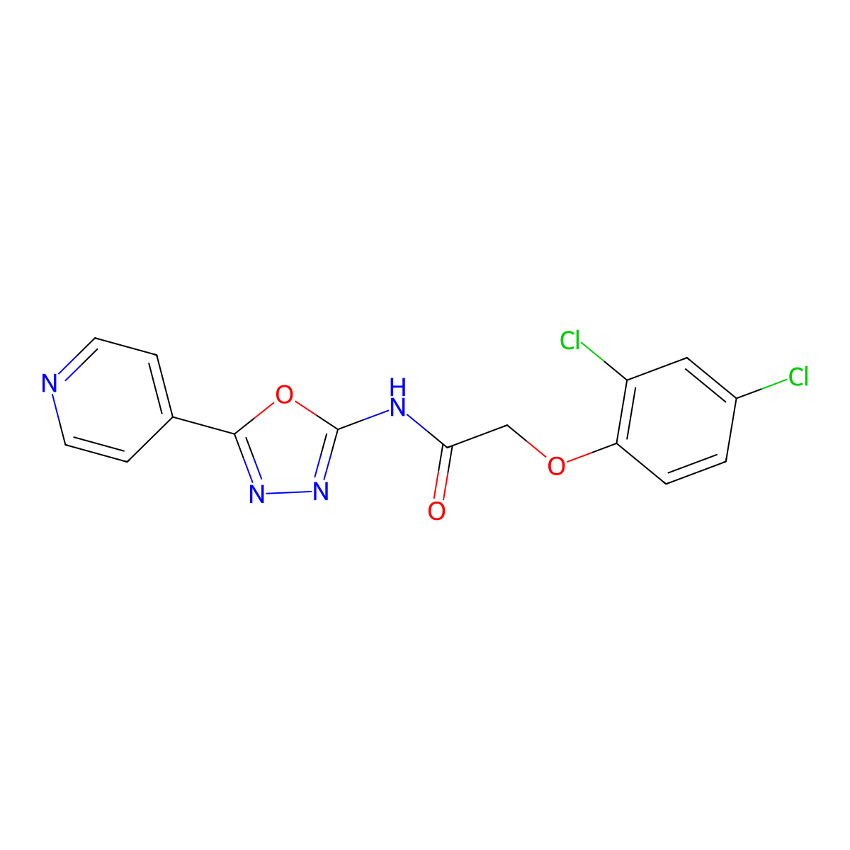 2-(2,4-dichlorophenoxy)-N-(5-(pyridin-4-yl)-1,3,4-oxadiazol-2-yl)acetamide molecular structure, CAS 862825-08-9