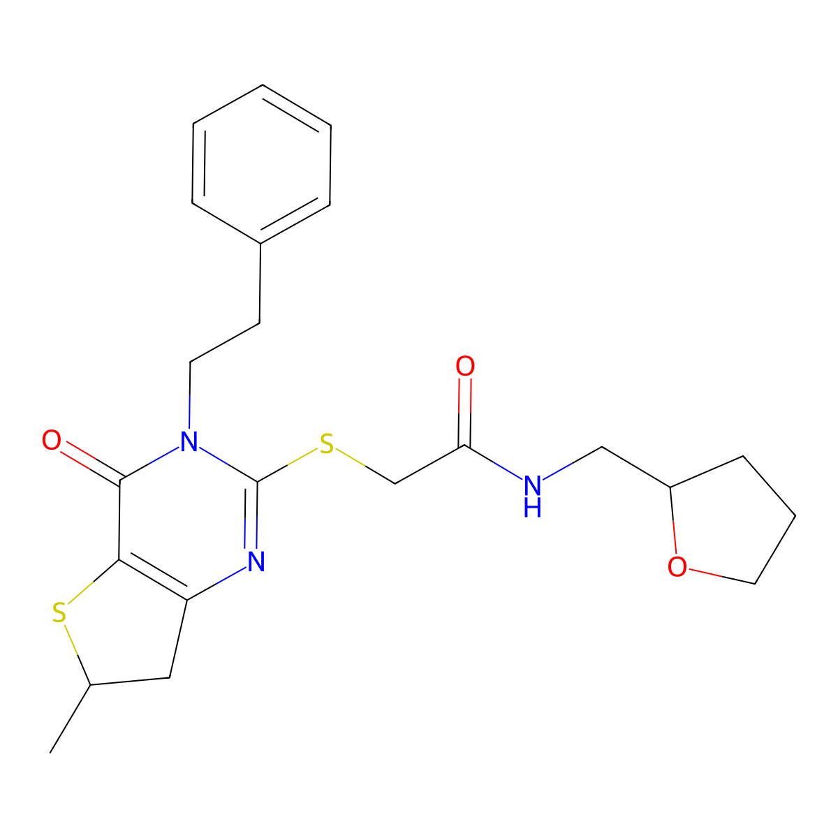 2-((6-methyl-4-oxo-3-phenethyl-3,4,6,7-tetrahydrothieno[3,2-d]pyrimidin-2-yl)thio)-N-((tetrahydrofuran-2-yl)methyl)acetamide molecular structure, CAS 862825-17-0