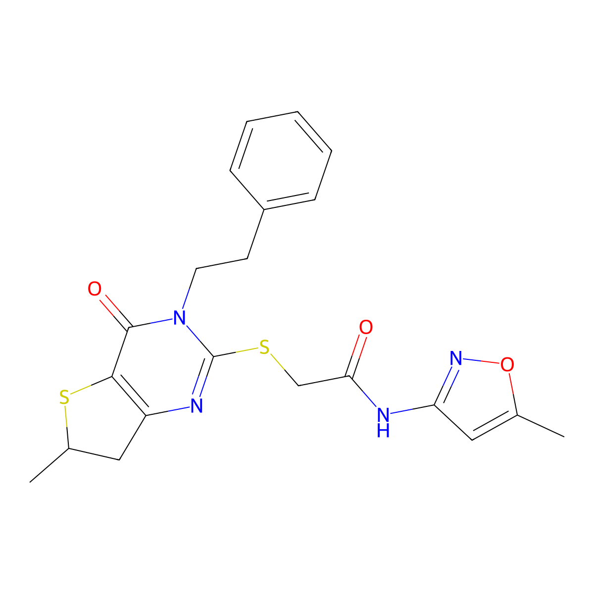 N-(5-methyl-1,2-oxazol-3-yl)-2-{[6-methyl-4-oxo-3-(2-phenylethyl)-3H,4H,6H,7H-thieno[3,2-d]pyrimidin-2-yl]sulfanyl}acetamide molecular structure, CAS 862825-19-2