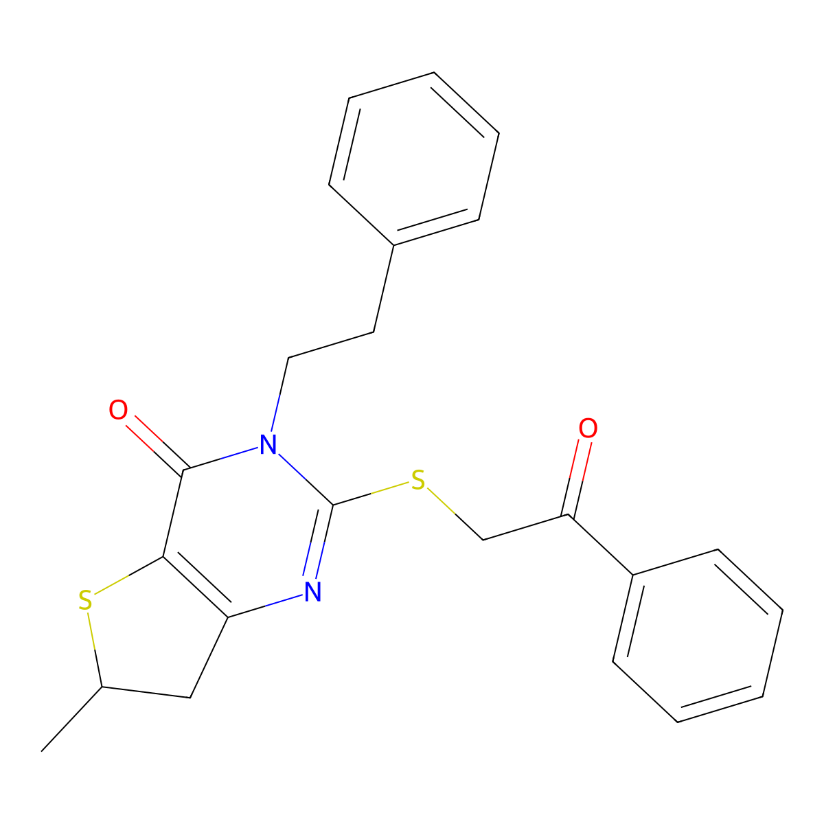 6-methyl-2-((2-oxo-2-phenylethyl)thio)-3-phenethyl-6,7-dihydrothieno[3,2-d]pyrimidin-4(3H)-one molecular structure, CAS 862825-21-6