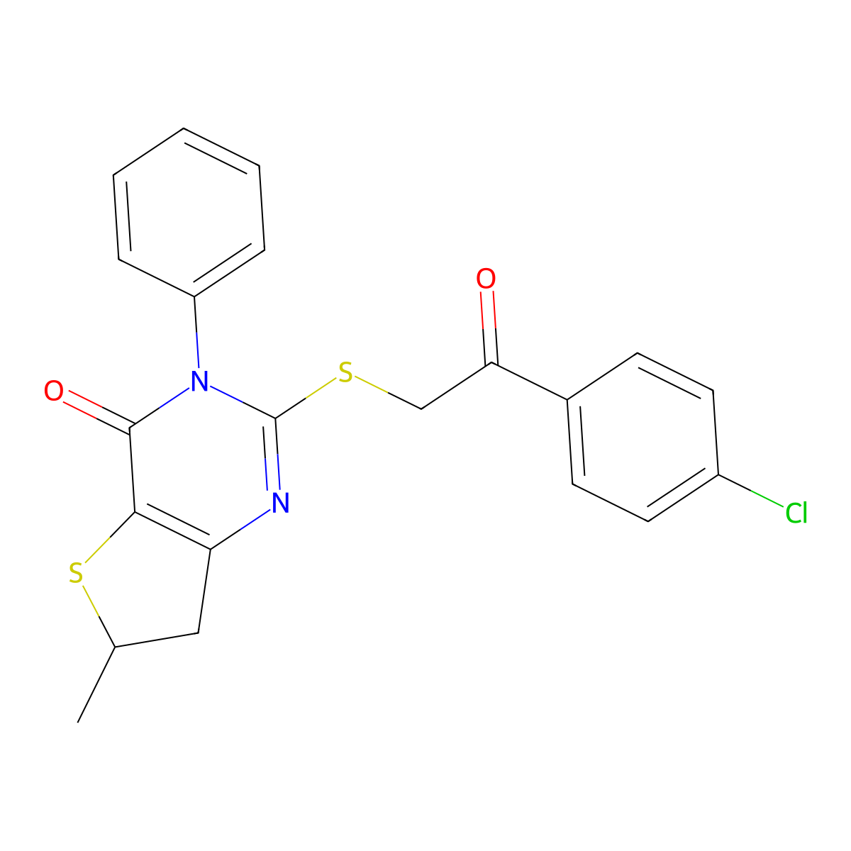 2-[2-(4-Chlorophenyl)-2-oxoethyl]sulfanyl-6-methyl-3-phenyl-6,7-dihydrothieno[3,2-d]pyrimidin-4-one molecular structure, CAS 862825-34-1