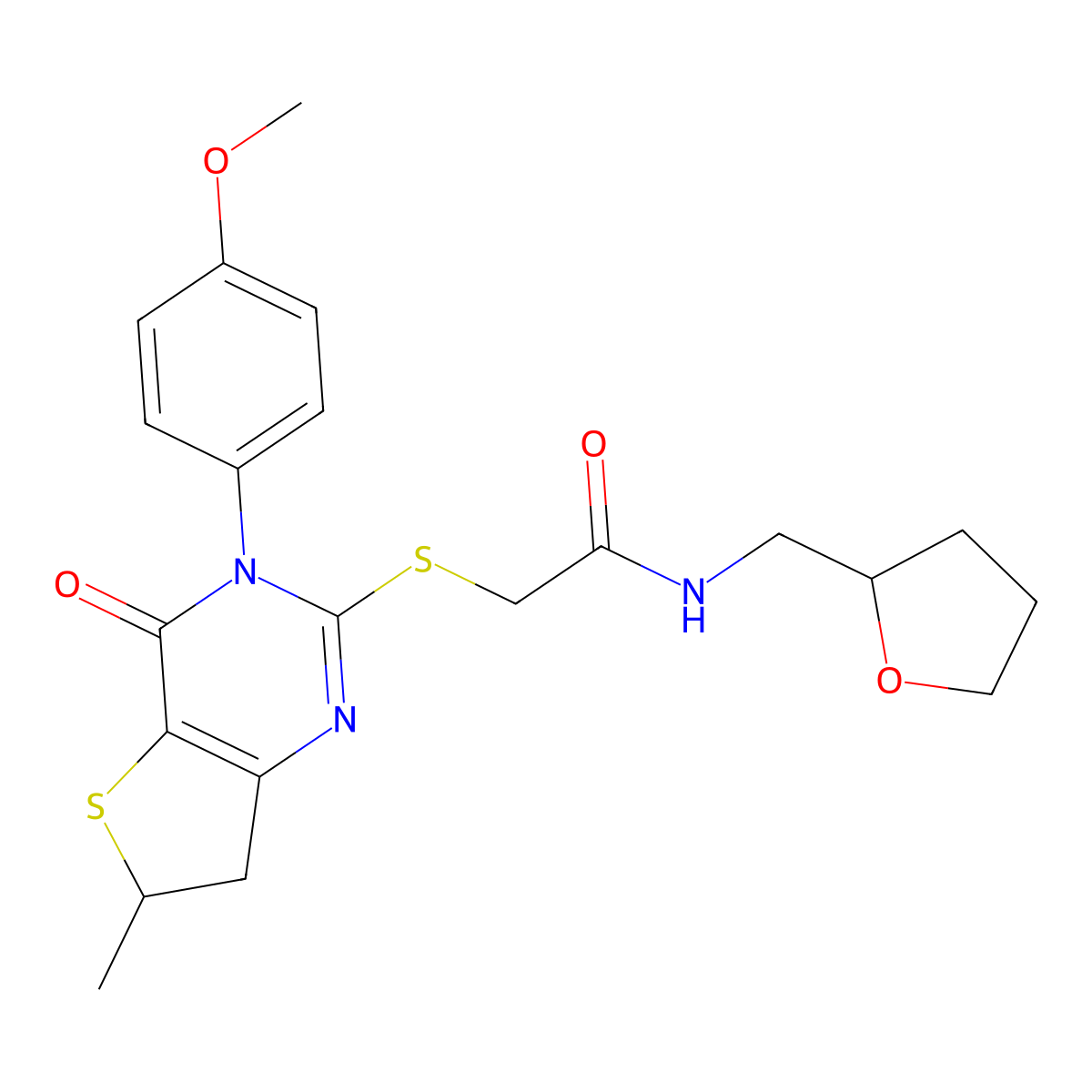 2-((3-(4-methoxyphenyl)-6-methyl-4-oxo-3,4,6,7-tetrahydrothieno[3,2-d]pyrimidin-2-yl)thio)-N-((tetrahydrofuran-2-yl)methyl)acetamide molecular structure, CAS 862825-50-1