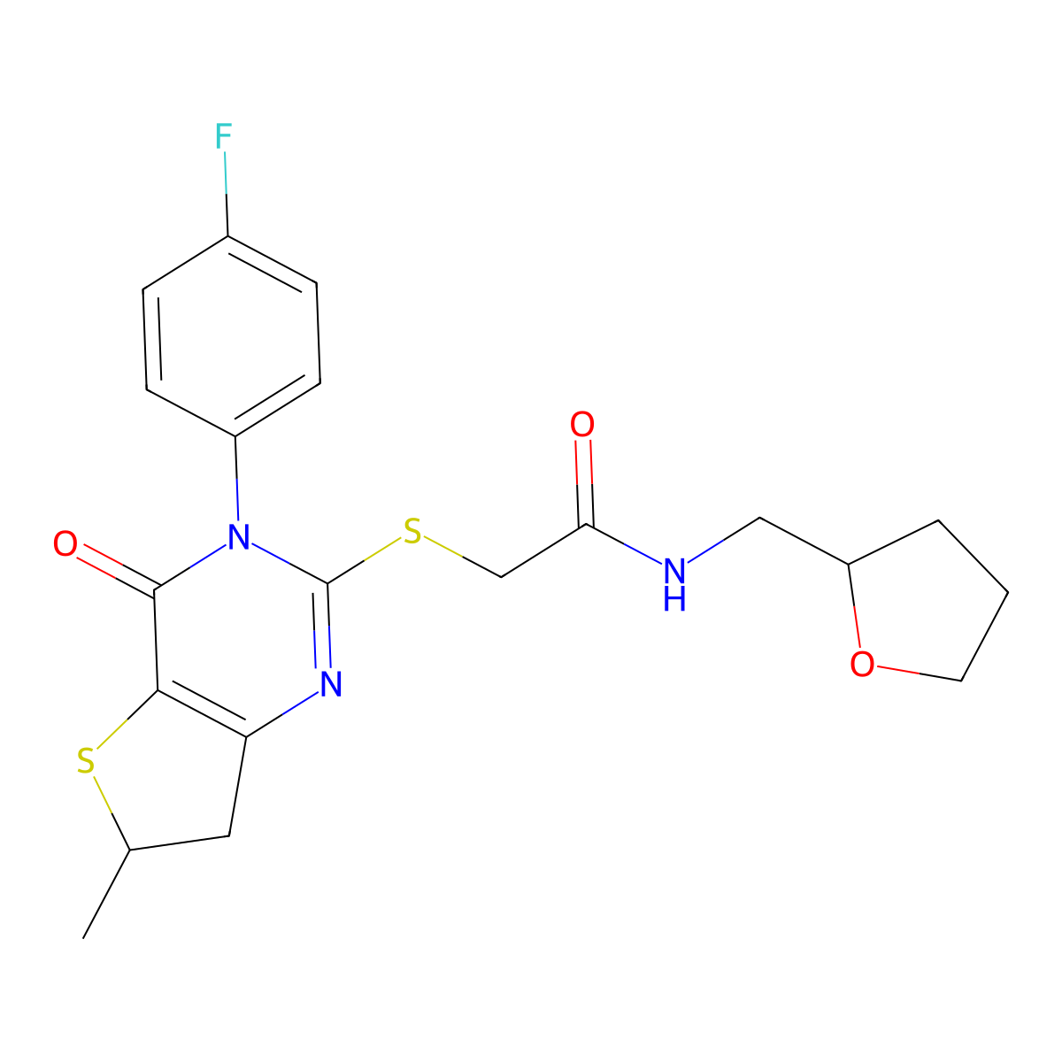 2-((3-(4-fluorophenyl)-6-methyl-4-oxo-3,4,6,7-tetrahydrothieno[3,2-d]pyrimidin-2-yl)thio)-N-((tetrahydrofuran-2-yl)methyl)acetamide molecular structure, CAS 862825-57-8