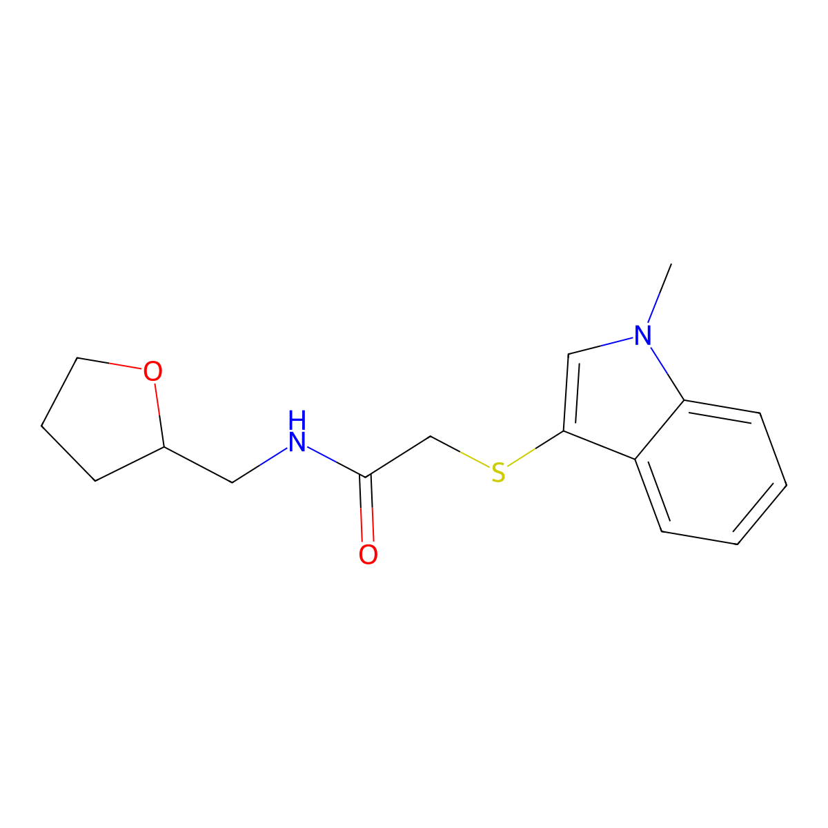 2-(1-methylindol-3-yl)sulfanyl-N-(oxolan-2-ylmethyl)acetamide molecular structure, CAS 862825-61-4