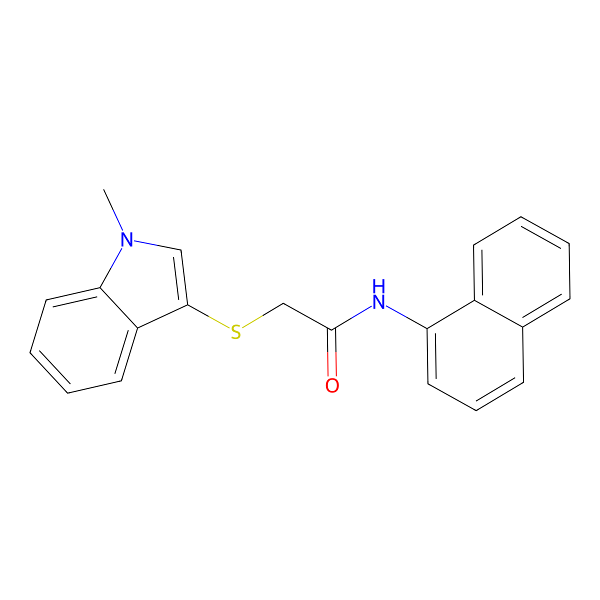 2-(1-methylindol-3-yl)sulfanyl-N-naphthalen-1-ylacetamide molecular structure, CAS 862825-62-5
