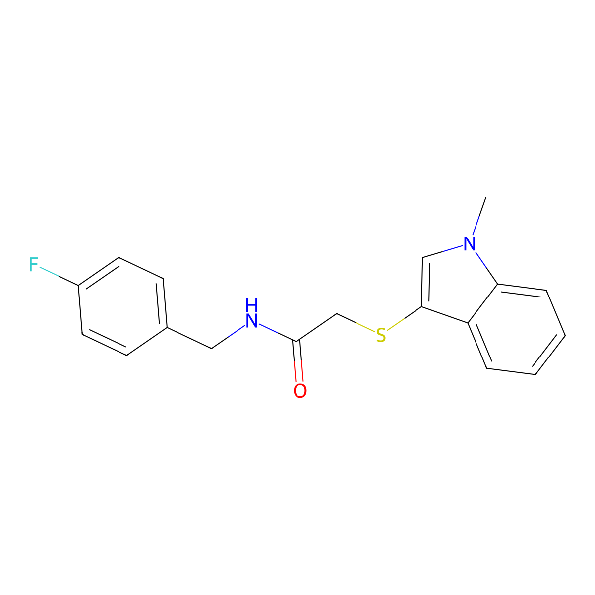 N-[(4-fluorophenyl)methyl]-2-(1-methylindol-3-yl)sulfanylacetamide molecular structure, CAS 862825-63-6