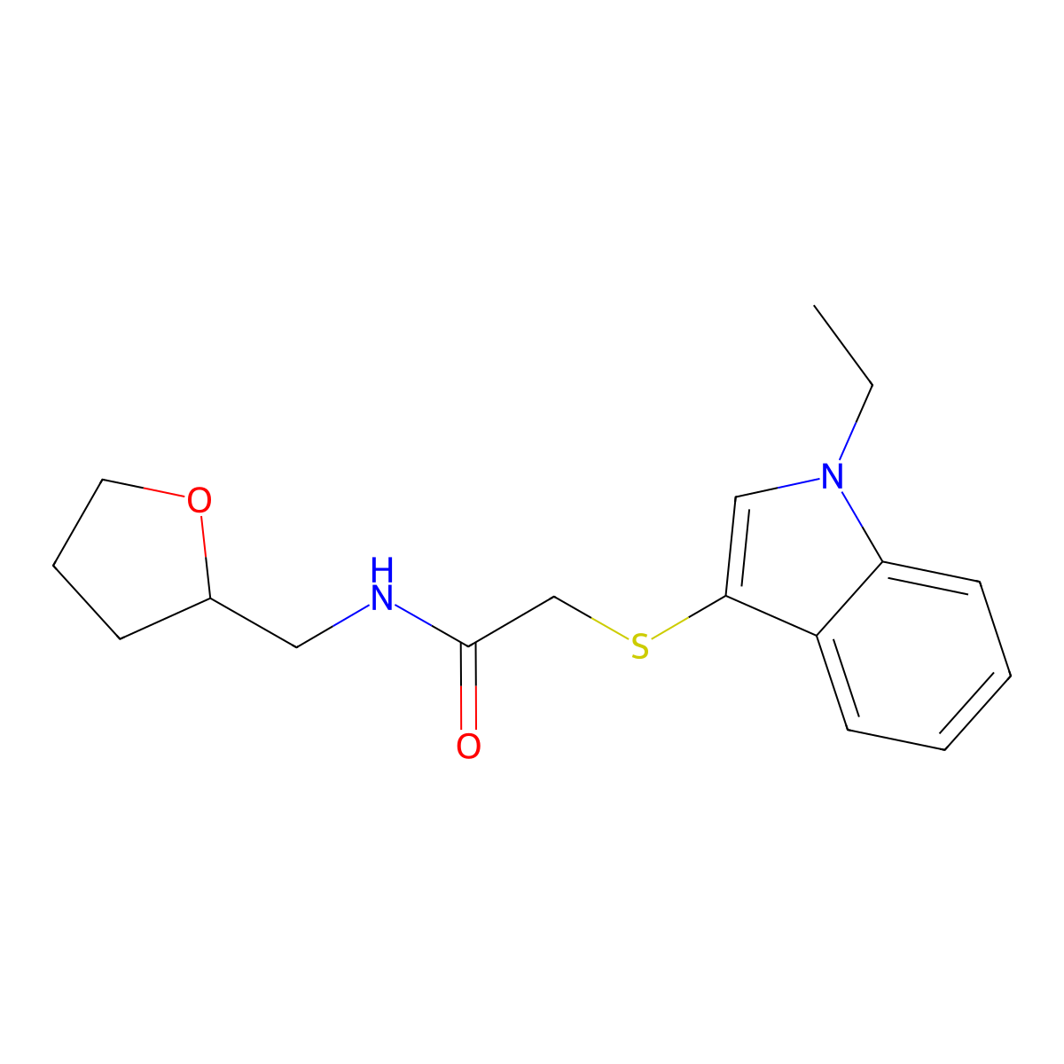 2-((1-ethyl-1H-indol-3-yl)thio)-N-((tetrahydrofuran-2-yl)methyl)acetamide molecular structure, CAS 862825-65-8