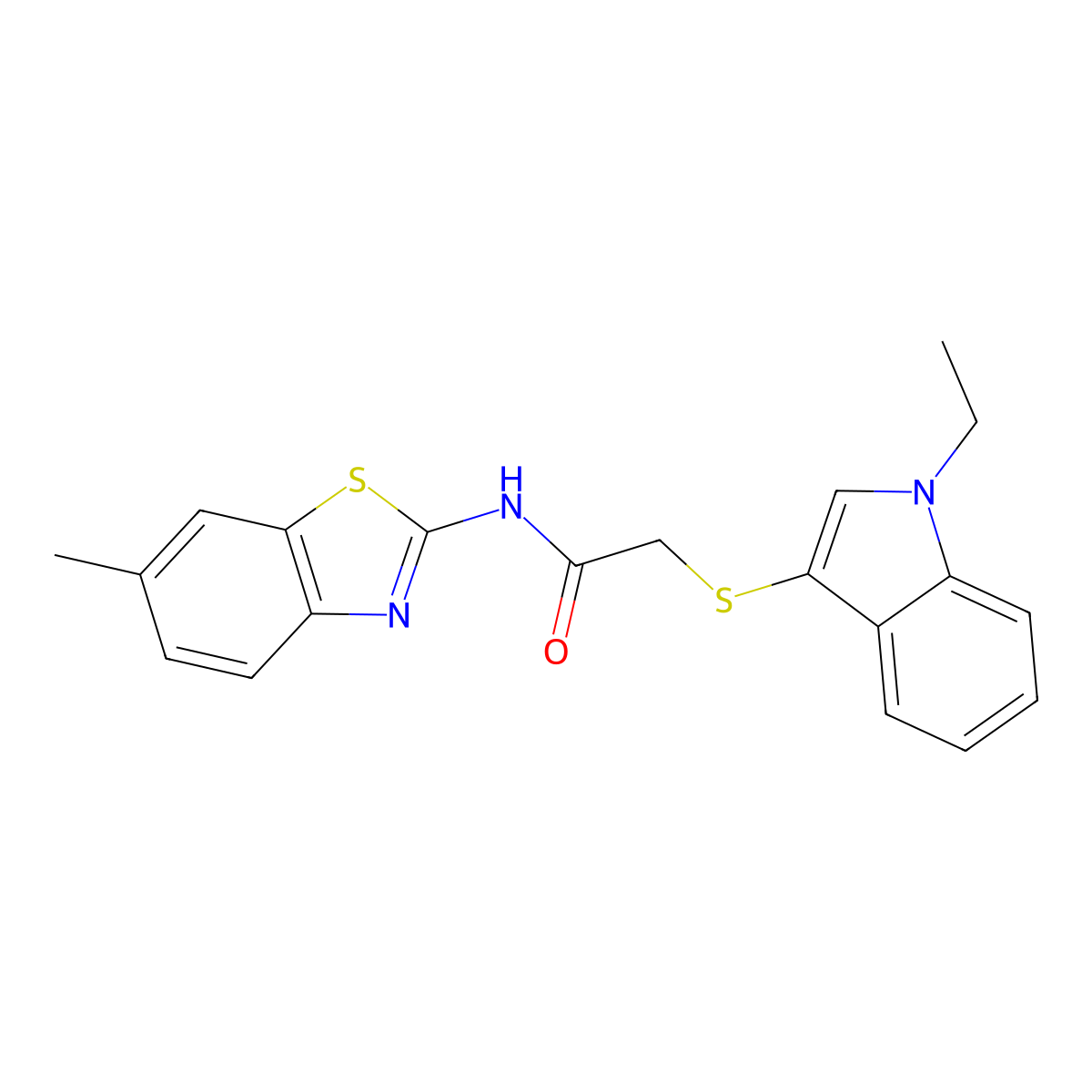 2-((1-ethyl-1H-indol-3-yl)thio)-N-(6-methylbenzo[d]thiazol-2-yl)acetamide molecular structure, CAS 862825-66-9