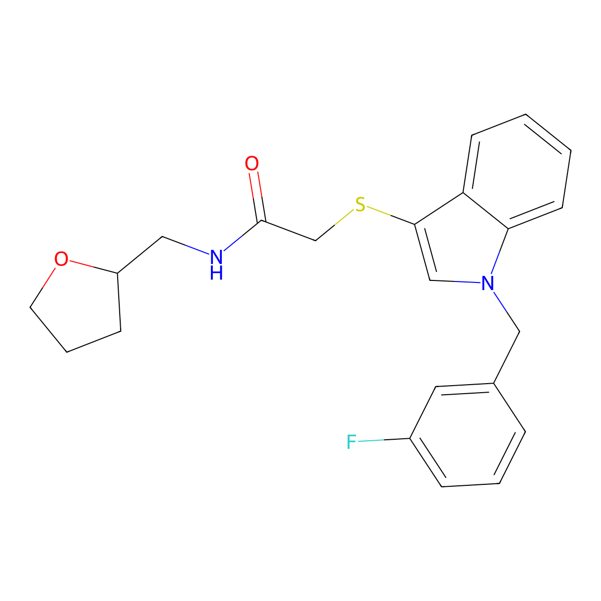 2-[1-[(3-fluorophenyl)methyl]indol-3-yl]sulfanyl-N-(oxolan-2-ylmethyl)acetamide molecular structure, CAS 862825-70-5