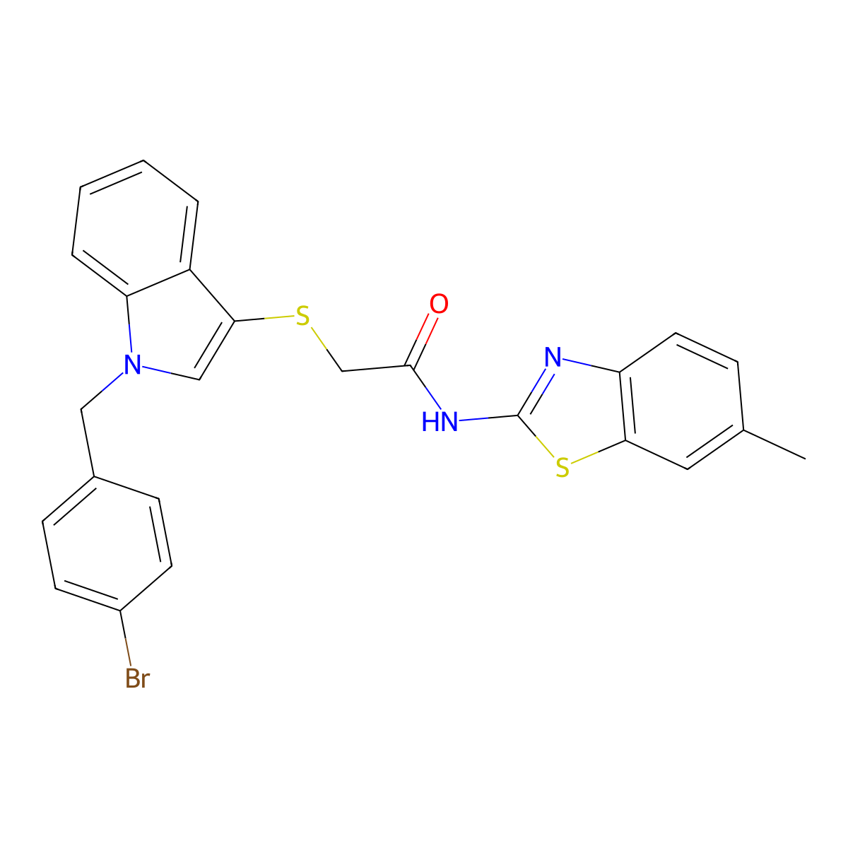 2-((1-(4-bromobenzyl)-1H-indol-3-yl)thio)-N-(6-methylbenzo[d]thiazol-2-yl)acetamide molecular structure, CAS 862825-73-8