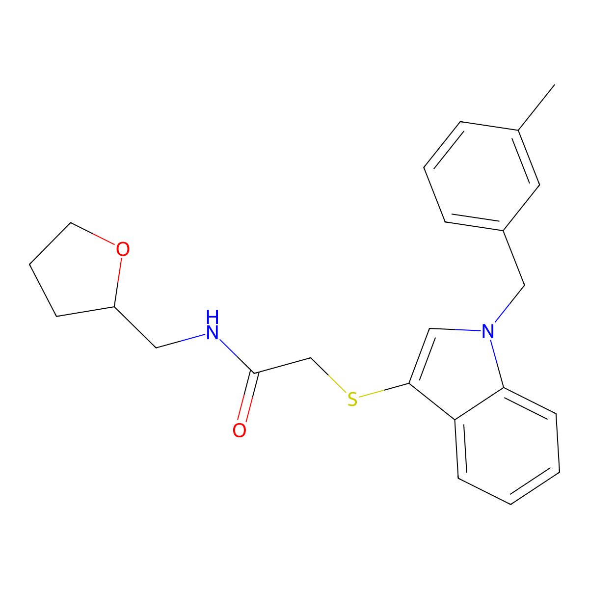 2-((1-(3-methylbenzyl)-1H-indol-3-yl)thio)-N-((tetrahydrofuran-2-yl)methyl)acetamide molecular structure, CAS 862825-75-0