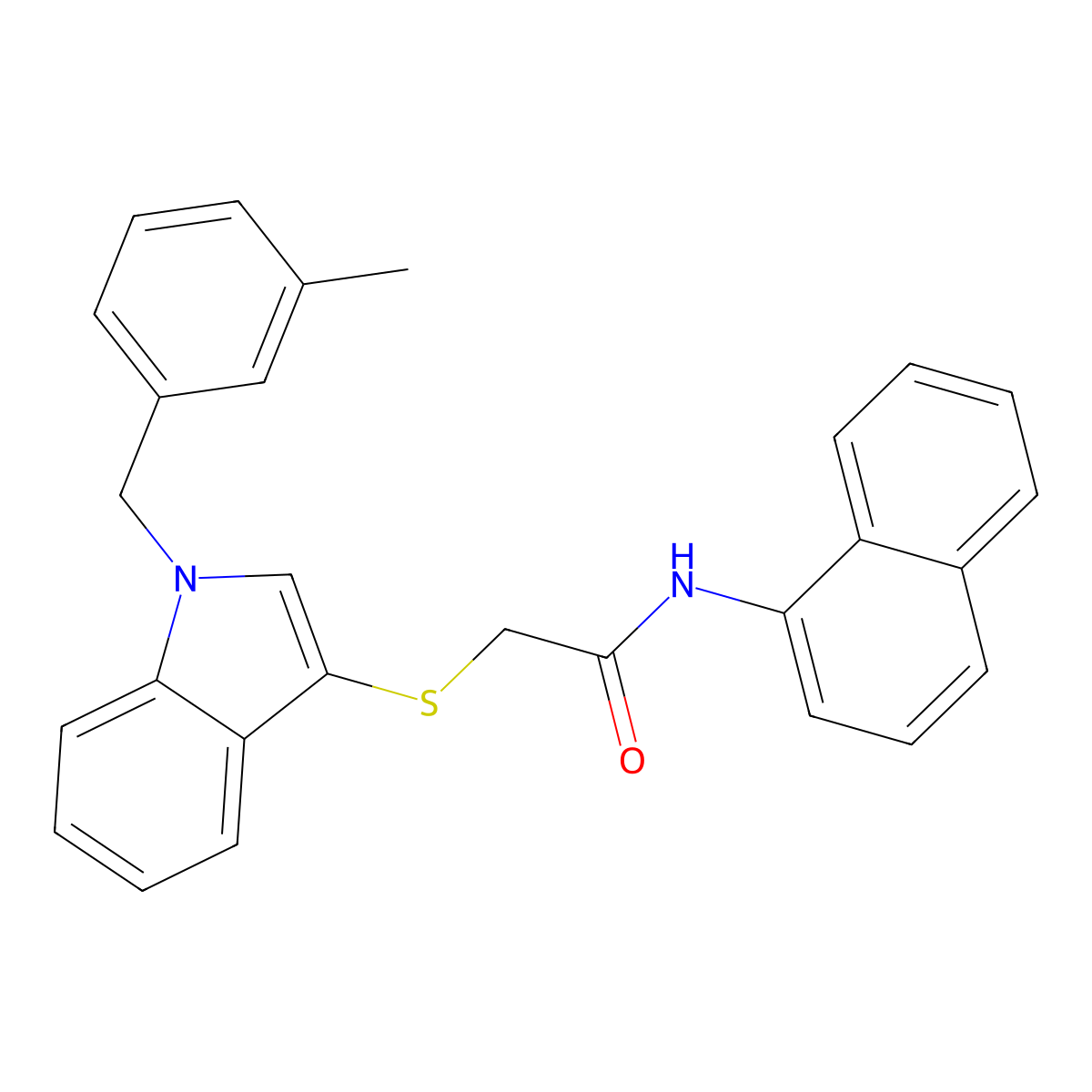 2-[1-[(3-methylphenyl)methyl]indol-3-yl]sulfanyl-N-naphthalen-1-ylacetamide molecular structure, CAS 862825-76-1