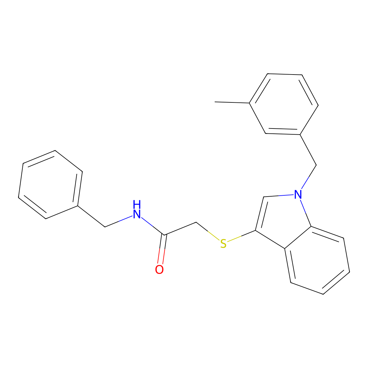 N-benzyl-2-((1-(3-methylbenzyl)-1H-indol-3-yl)thio)acetamide molecular structure, CAS 862825-77-2