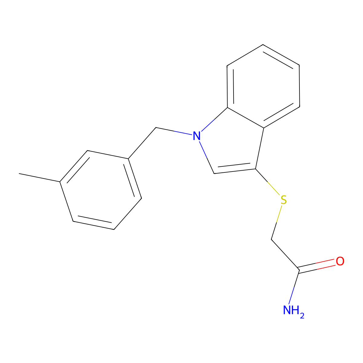 2-[1-[(3-Methylphenyl)methyl]indol-3-yl]sulfanylacetamide molecular structure, CAS 862825-78-3