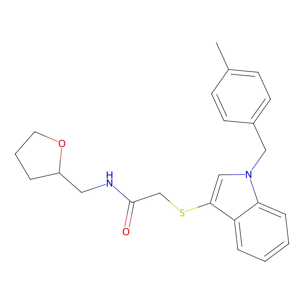2-((1-(4-methylbenzyl)-1H-indol-3-yl)thio)-N-((tetrahydrofuran-2-yl)methyl)acetamide molecular structure, CAS 862825-80-7
