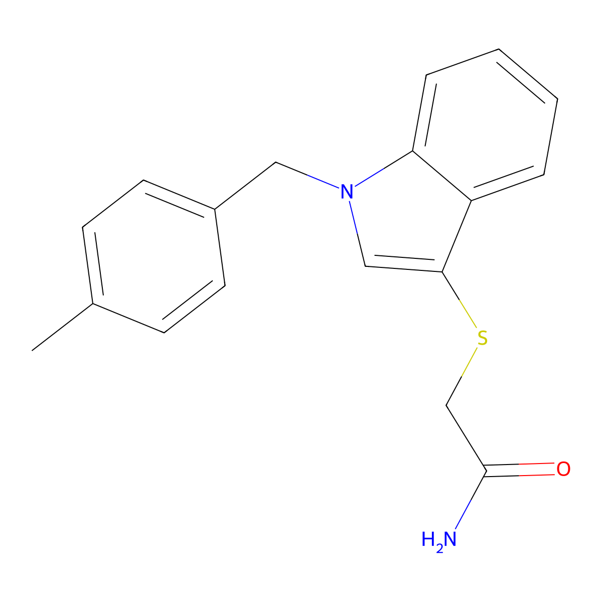 2-[1-[(4-Methylphenyl)methyl]indol-3-yl]sulfanylacetamide molecular structure, CAS 862825-81-8
