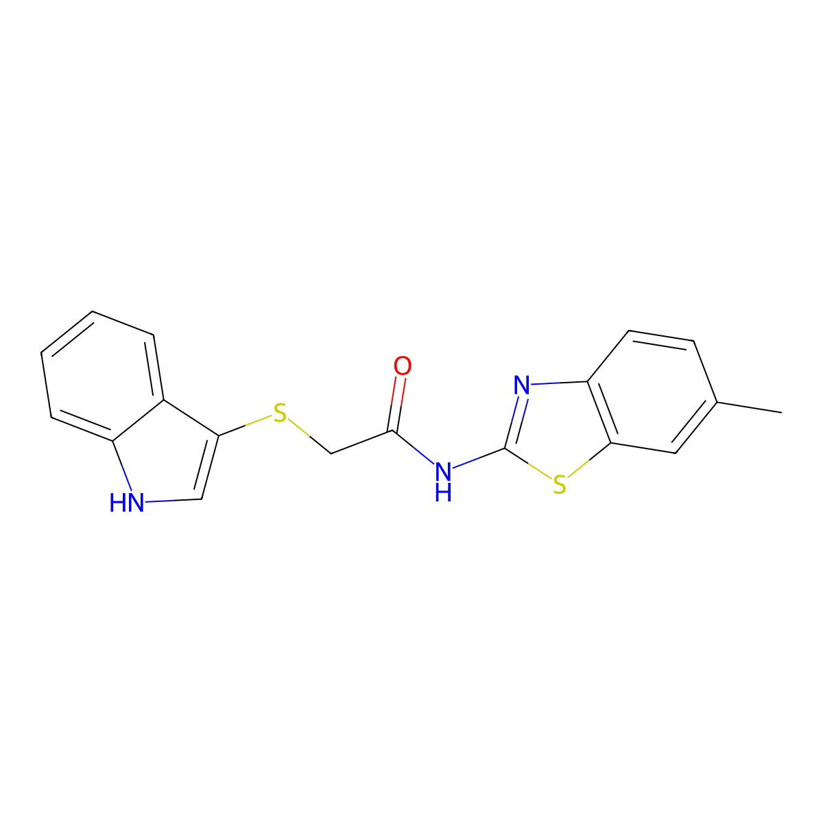 2-(1H-indol-3-ylsulfanyl)-N-(6-methyl-1,3-benzothiazol-2-yl)acetamide molecular structure, CAS 862825-82-9