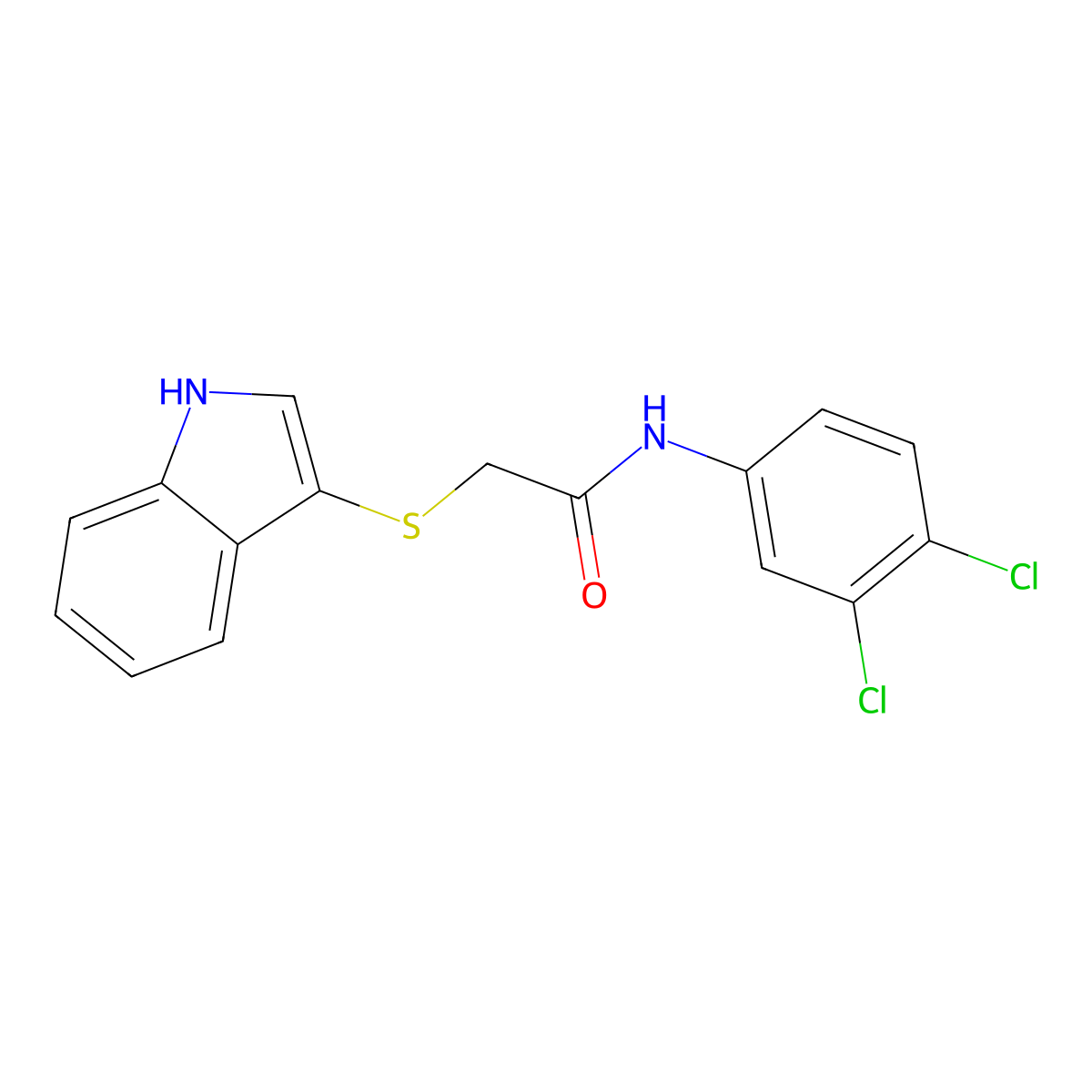 N-(3,4-dichlorophenyl)-2-(1H-indol-3-ylsulfanyl)acetamide molecular structure, CAS 862825-90-9