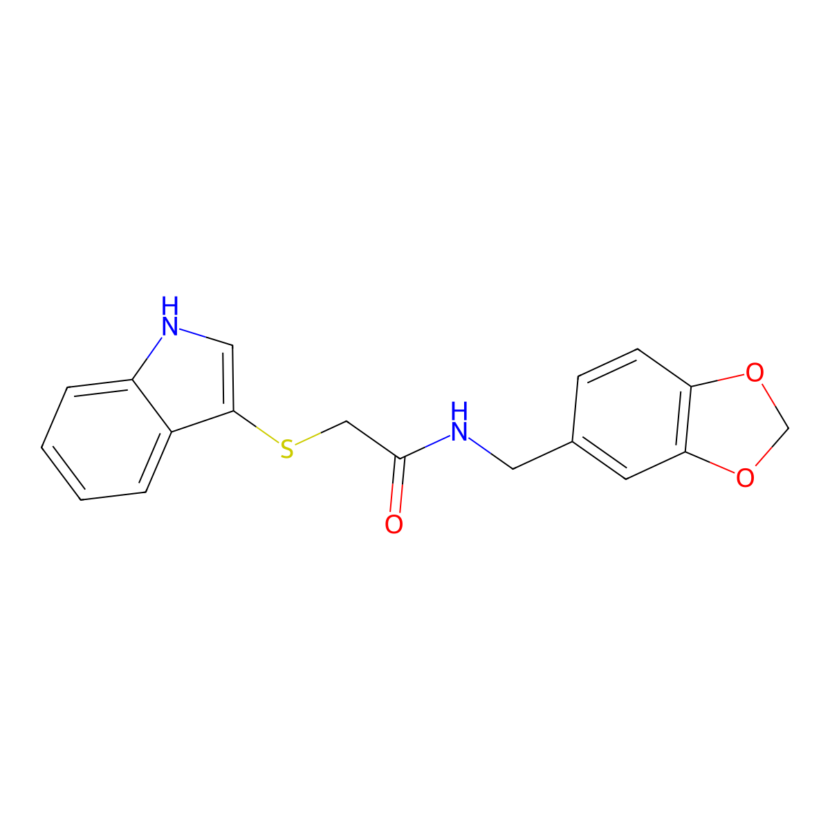 N-(1,3-benzodioxol-5-ylmethyl)-2-(1H-indol-3-ylsulfanyl)acetamide molecular structure, CAS 862825-91-0