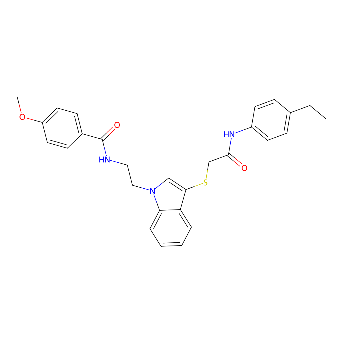 N-[2-[3-[2-(4-ethylanilino)-2-oxoethyl]sulfanylindol-1-yl]ethyl]-4-methoxybenzamide molecular structure, CAS 862825-92-1