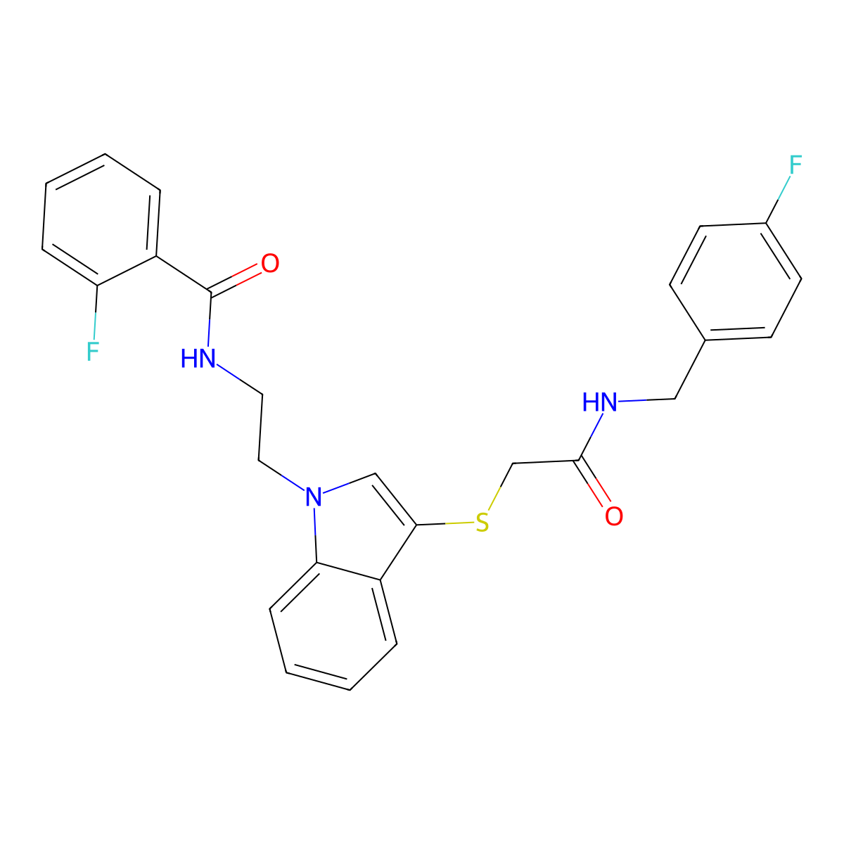 2-fluoro-N-(2-(3-((2-((4-fluorobenzyl)amino)-2-oxoethyl)thio)-1H-indol-1-yl)ethyl)benzamide molecular structure, CAS 862825-95-4