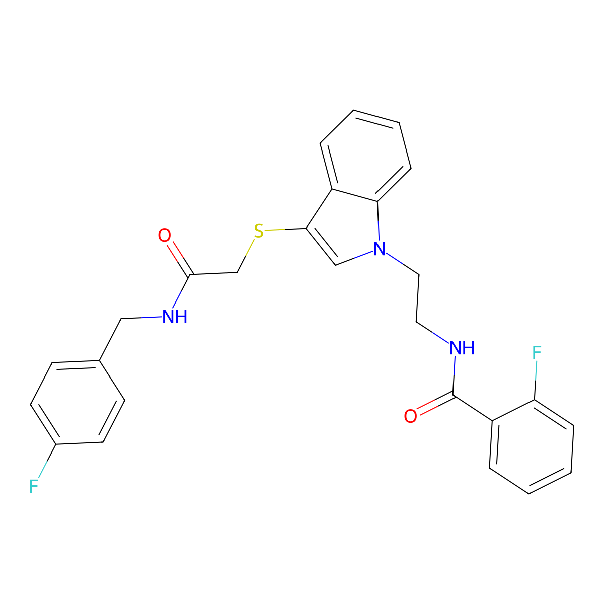 2-fluoro-N-(2-(3-((2-((4-fluorobenzyl)amino)-2-oxoethyl)thio)-1H-indol-1-yl)ethyl)benzamide molecular structure, CAS 862825-95-4
