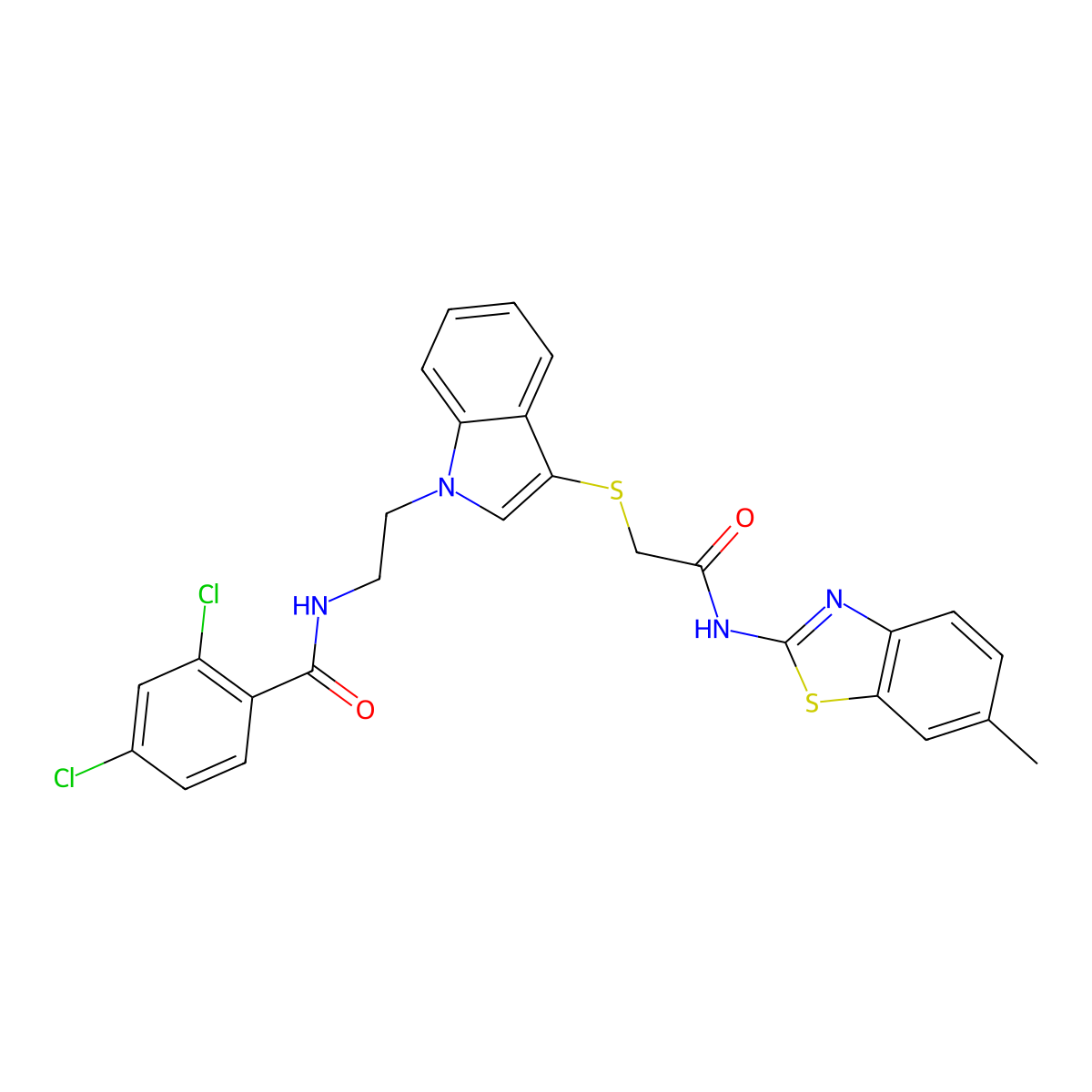 2,4-dichloro-N-(2-(3-((2-((6-methylbenzo[d]thiazol-2-yl)amino)-2-oxoethyl)thio)-1H-indol-1-yl)ethyl)benzamide molecular structure, CAS 862826-01-5