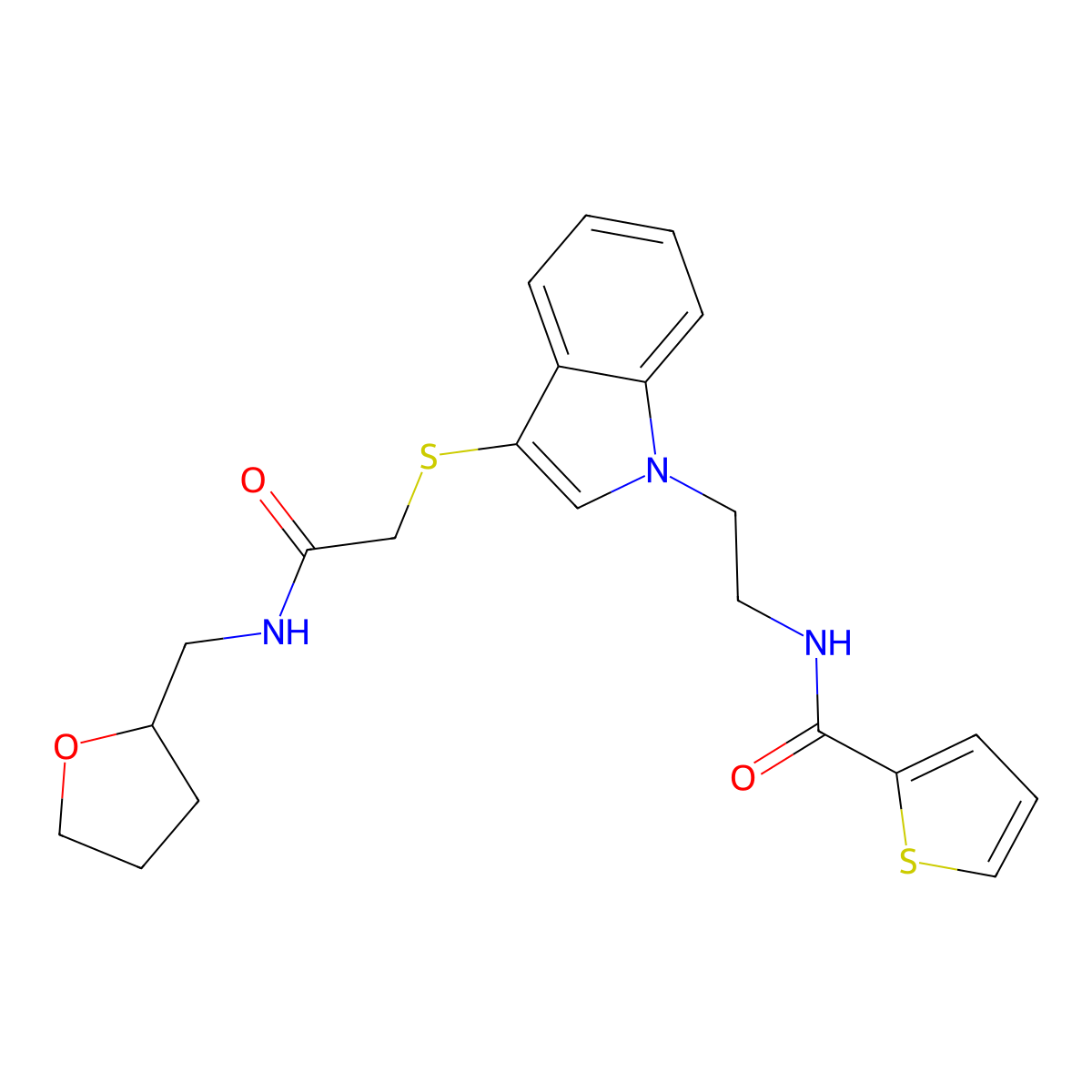 N-[2-[3-[2-oxo-2-(oxolan-2-ylmethylamino)ethyl]sulfanylindol-1-yl]ethyl]thiophene-2-carboxamide molecular structure, CAS 862826-04-8
