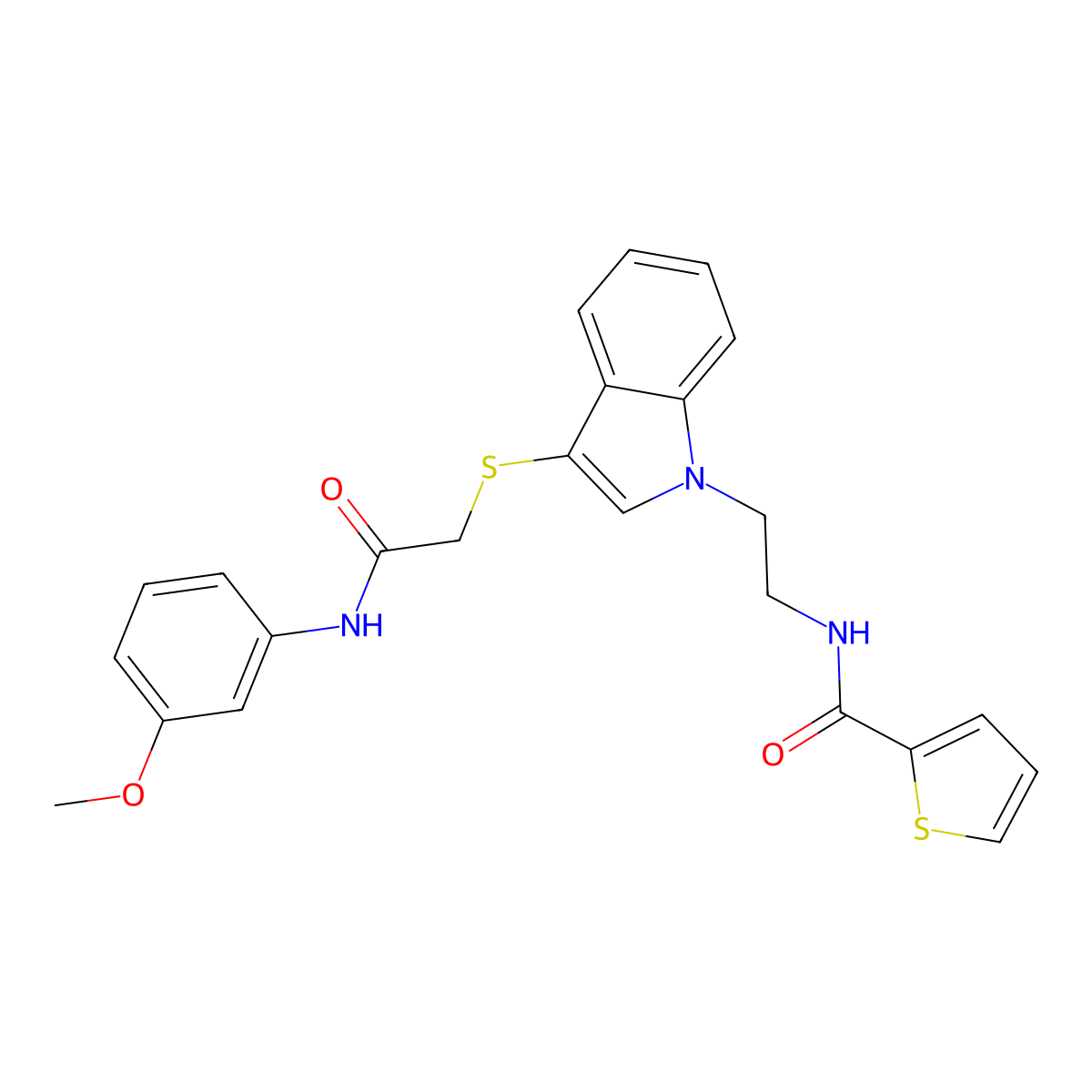 N-(2-(3-((2-((3-methoxyphenyl)amino)-2-oxoethyl)thio)-1H-indol-1-yl)ethyl)thiophene-2-carboxamide molecular structure, CAS 862826-06-0