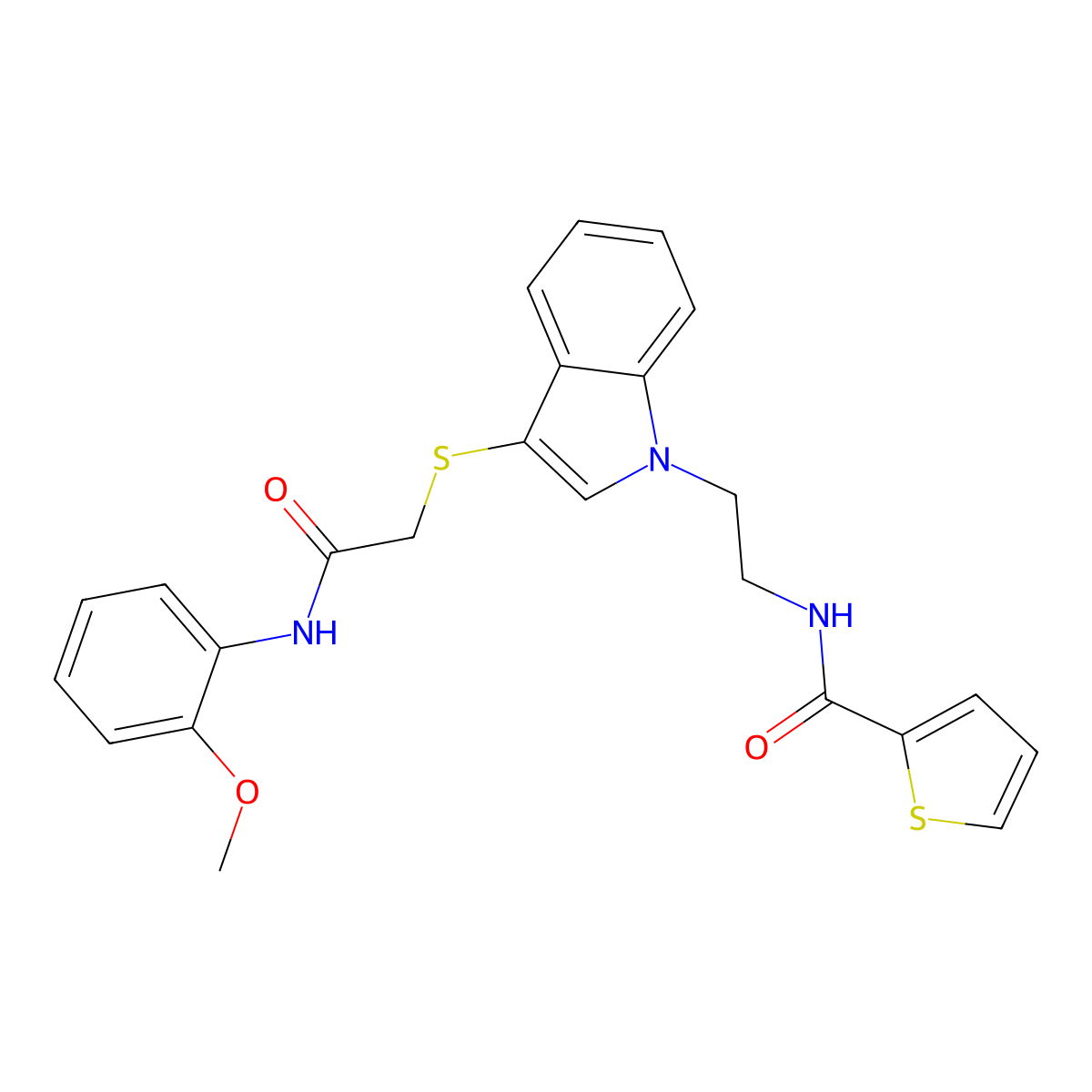 N-[2-[3-[2-(2-methoxyanilino)-2-oxoethyl]sulfanylindol-1-yl]ethyl]thiophene-2-carboxamide molecular structure, CAS 862826-07-1