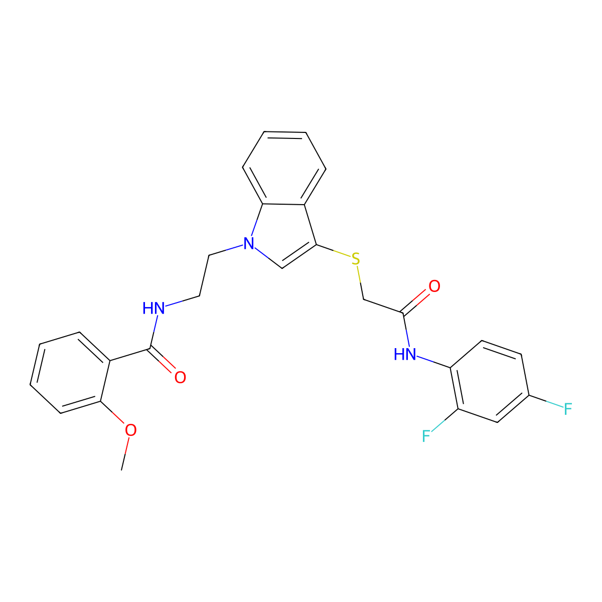 N-[2-[3-[2-(2,4-difluoroanilino)-2-oxoethyl]sulfanylindol-1-yl]ethyl]-2-methoxybenzamide molecular structure, CAS 862826-09-3