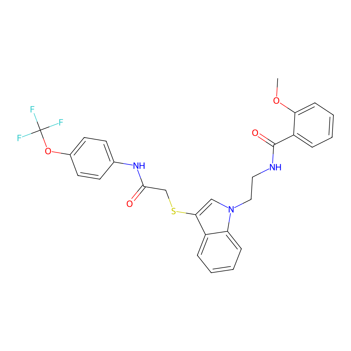 2-methoxy-N-[2-[3-[2-oxo-2-[4-(trifluoromethoxy)anilino]ethyl]sulfanylindol-1-yl]ethyl]benzamide molecular structure, CAS 862826-10-6