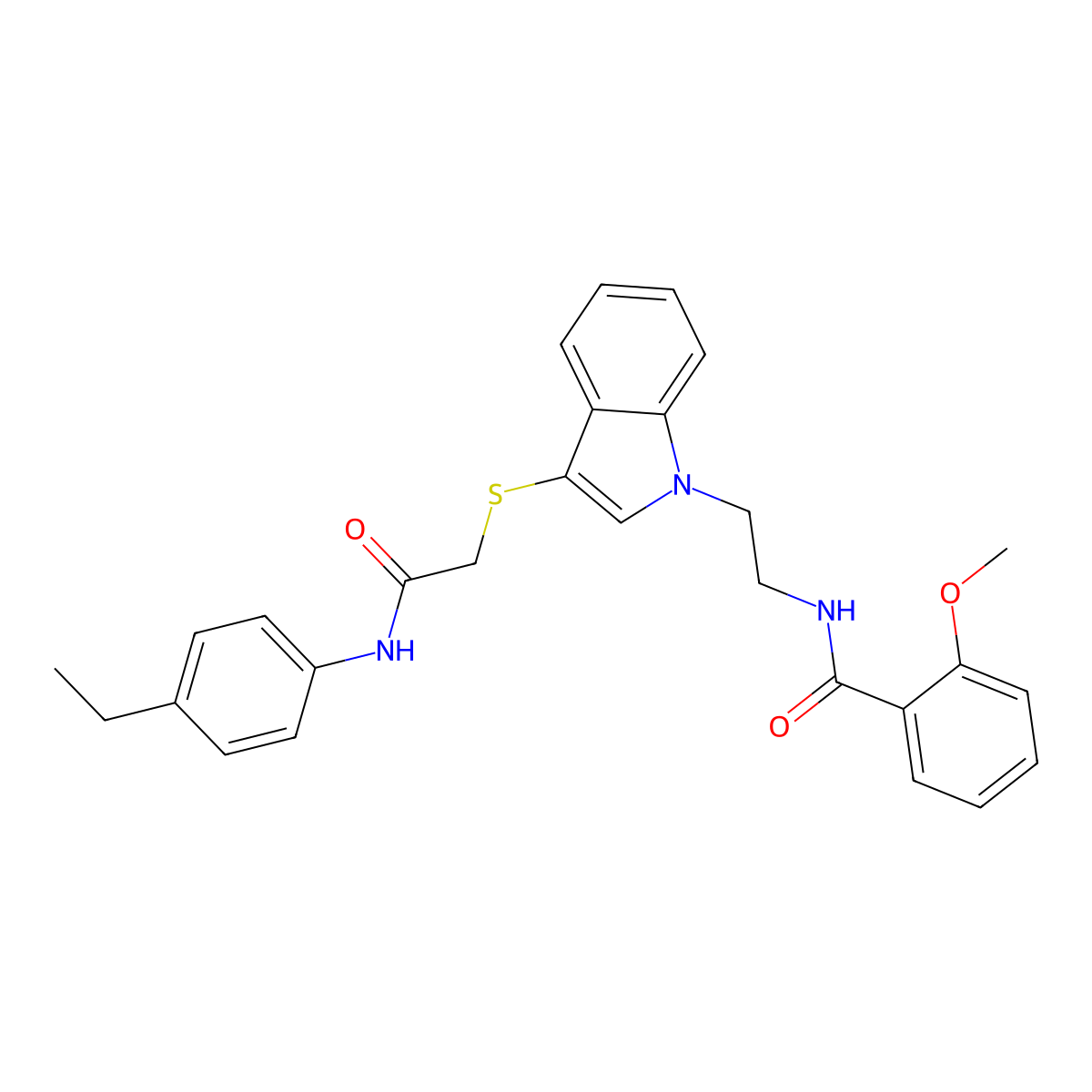 N-(2-(3-((2-((4-ethylphenyl)amino)-2-oxoethyl)thio)-1H-indol-1-yl)ethyl)-2-methoxybenzamide molecular structure, CAS 862826-13-9