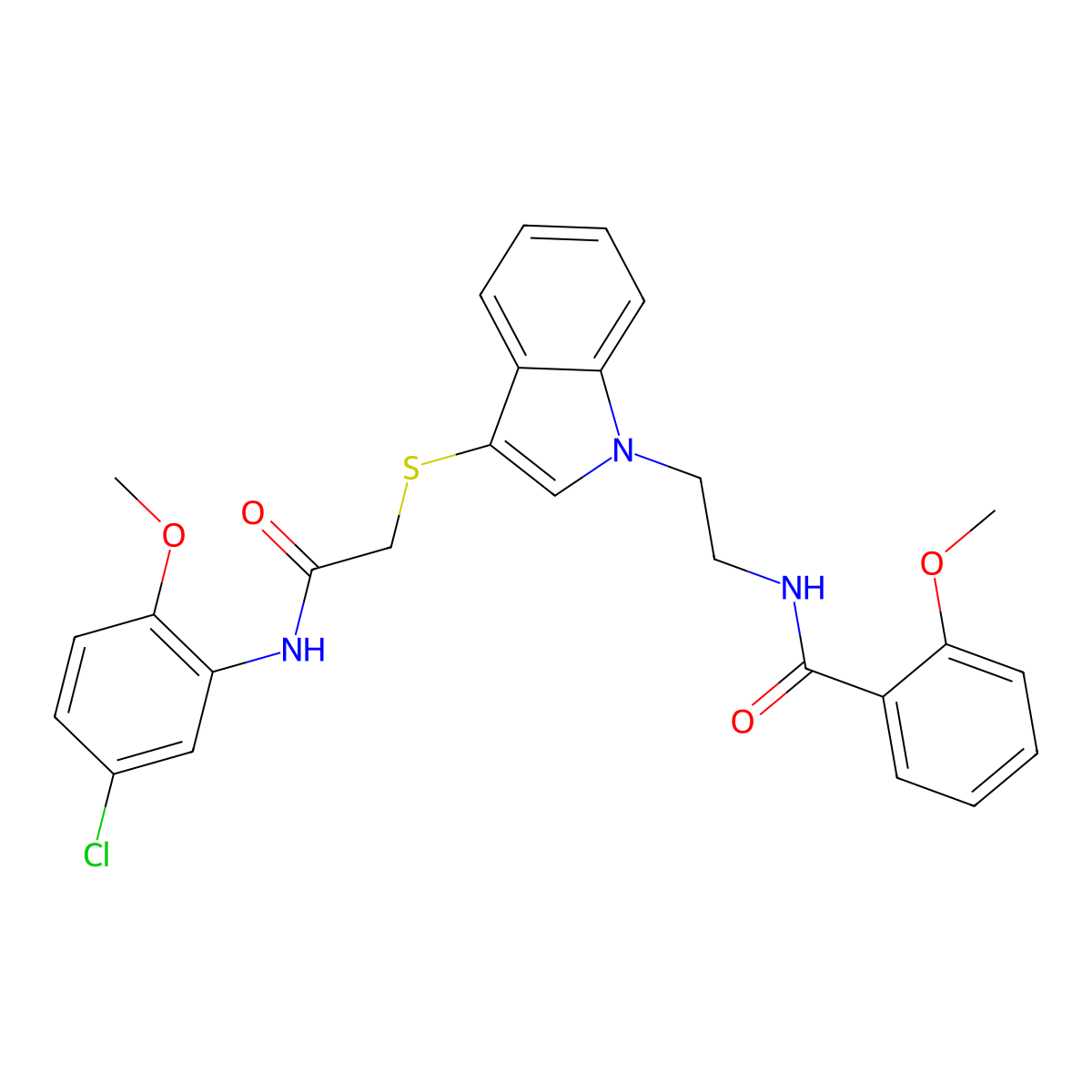 N-(2-(3-((2-((5-chloro-2-methoxyphenyl)amino)-2-oxoethyl)thio)-1H-indol-1-yl)ethyl)-2-methoxybenzamide molecular structure, CAS 862826-14-0
