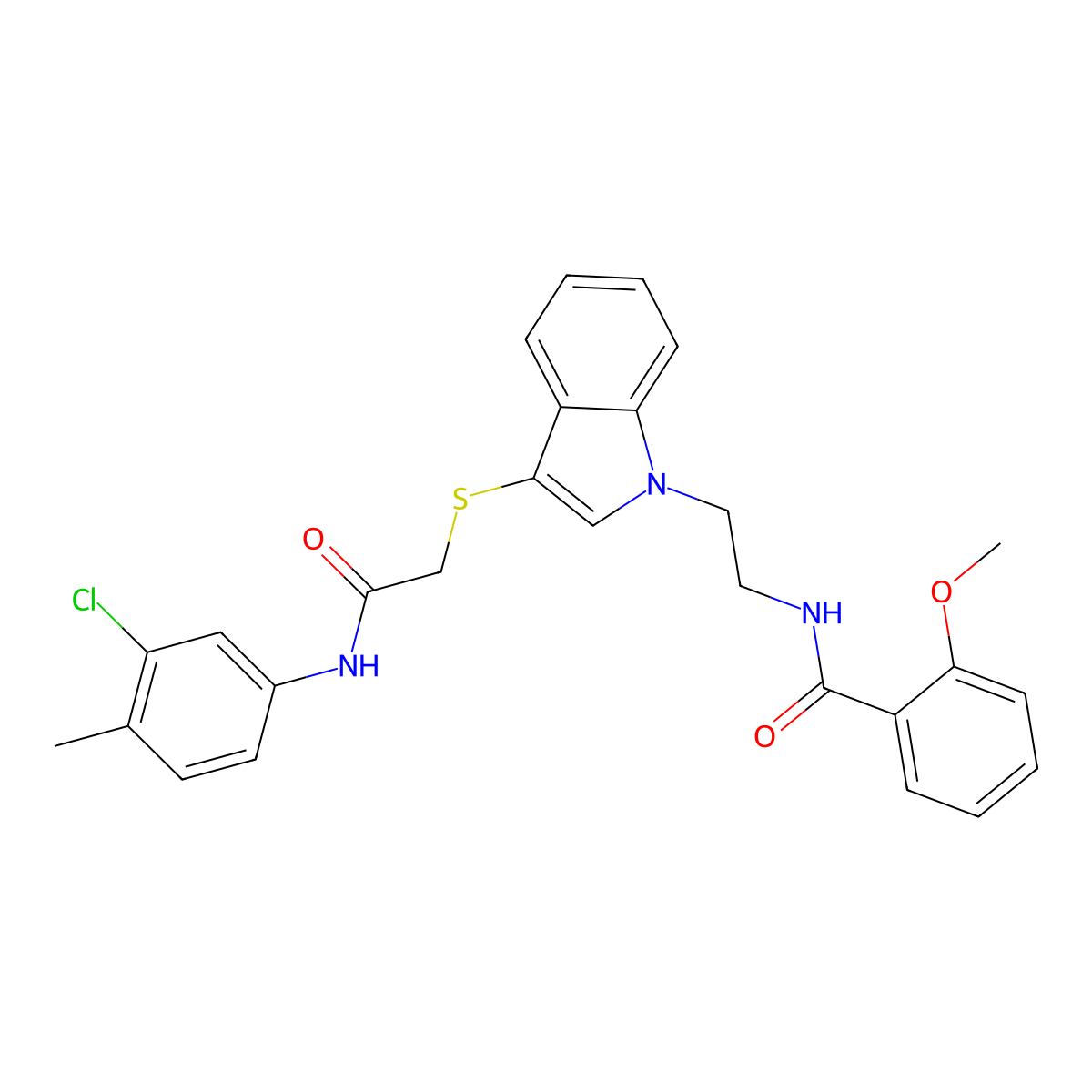 N-(2-(3-((2-((3-chloro-4-methylphenyl)amino)-2-oxoethyl)thio)-1H-indol-1-yl)ethyl)-2-methoxybenzamide molecular structure, CAS 862826-16-2