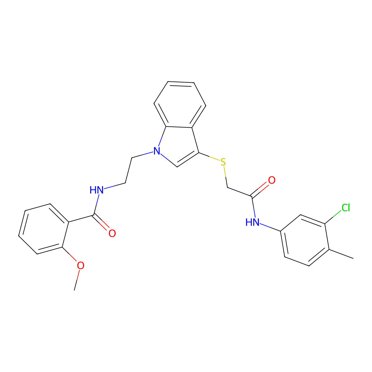 N-(2-(3-((2-((3-chloro-4-methylphenyl)amino)-2-oxoethyl)thio)-1H-indol-1-yl)ethyl)-2-methoxybenzamide molecular structure, CAS 862826-16-2