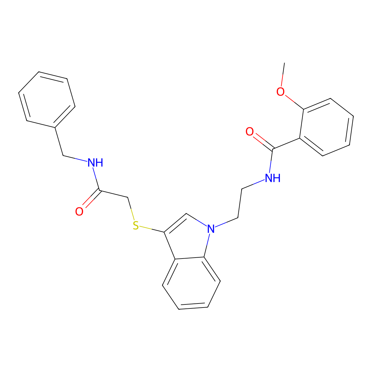 N-[2-[3-[2-(benzylamino)-2-oxoethyl]sulfanylindol-1-yl]ethyl]-2-methoxybenzamide molecular structure, CAS 862826-17-3