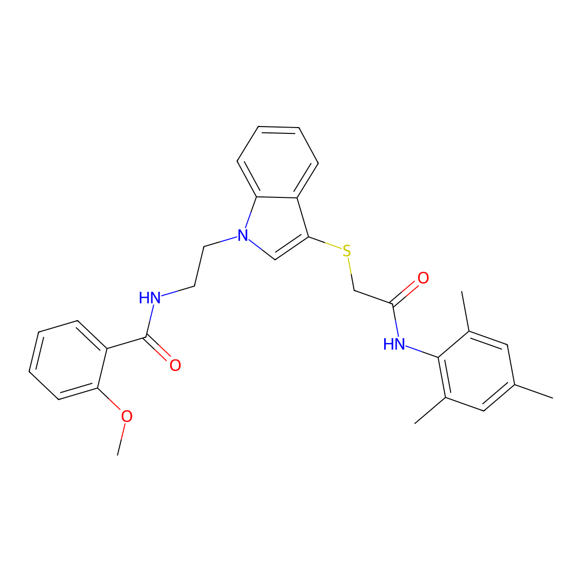 N-(2-(3-((2-(mesitylamino)-2-oxoethyl)thio)-1H-indol-1-yl)ethyl)-2-methoxybenzamide molecular structure, CAS 862826-19-5