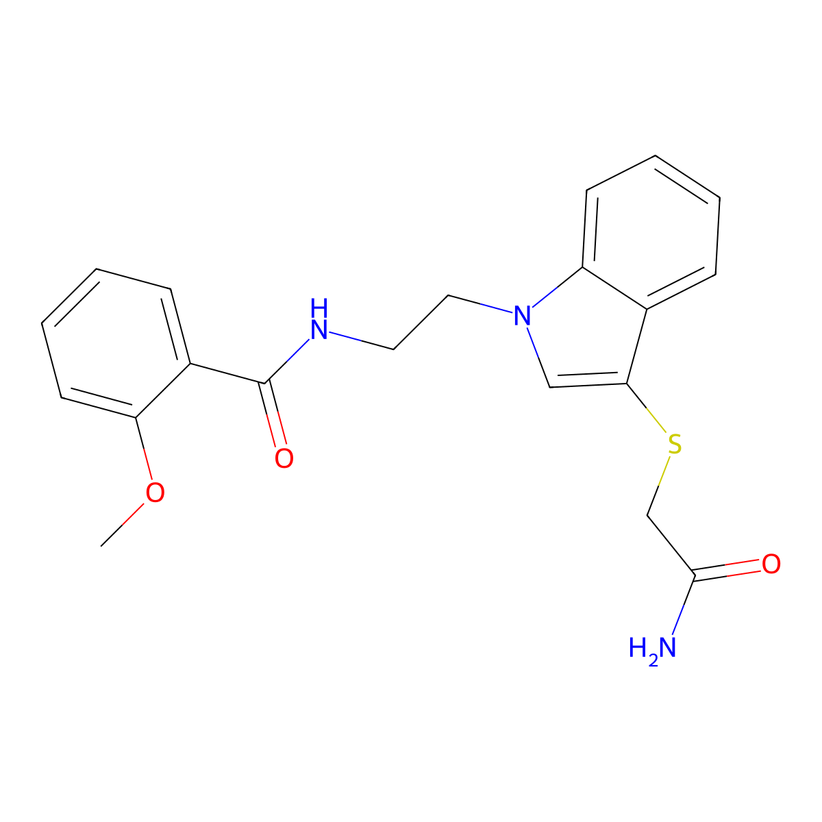 N-[2-[3-(2-amino-2-oxoethyl)sulfanylindol-1-yl]ethyl]-2-methoxybenzamide molecular structure, CAS 862826-22-0