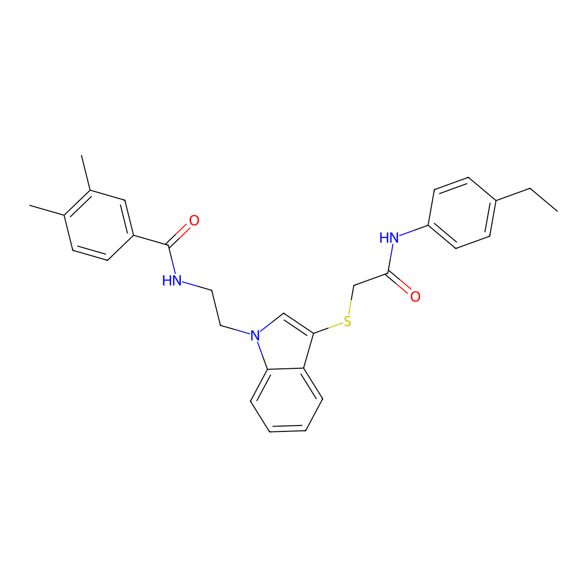 N-(2-(3-((2-((4-ethylphenyl)amino)-2-oxoethyl)thio)-1H-indol-1-yl)ethyl)-3,4-dimethylbenzamide molecular structure, CAS 862826-24-2