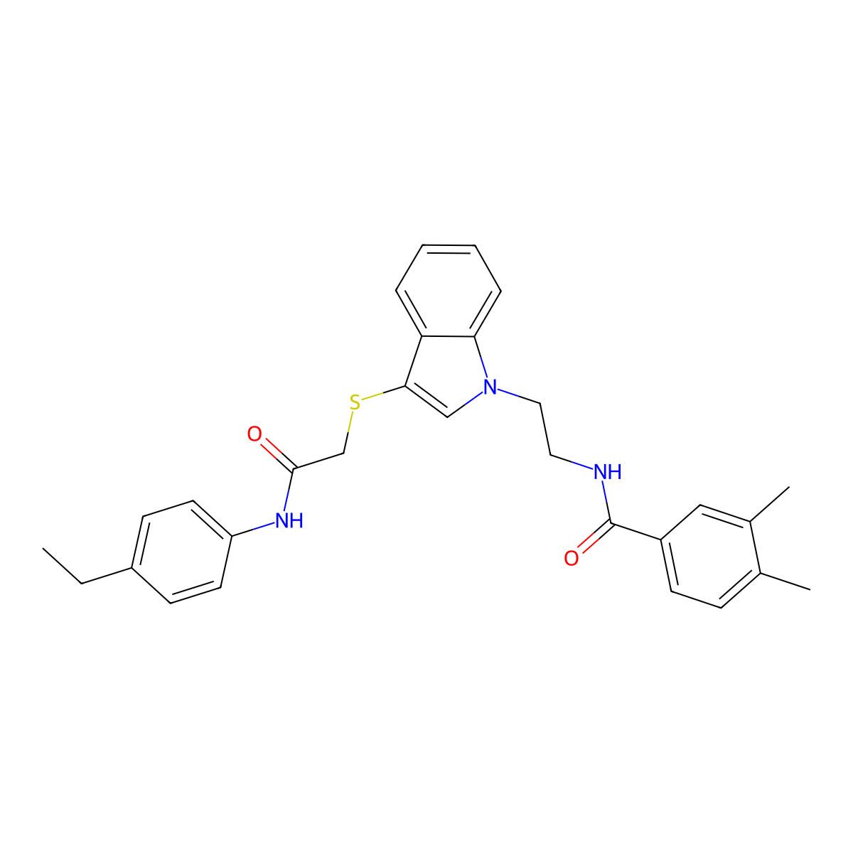 N-(2-(3-((2-((4-ethylphenyl)amino)-2-oxoethyl)thio)-1H-indol-1-yl)ethyl)-3,4-dimethylbenzamide molecular structure, CAS 862826-24-2