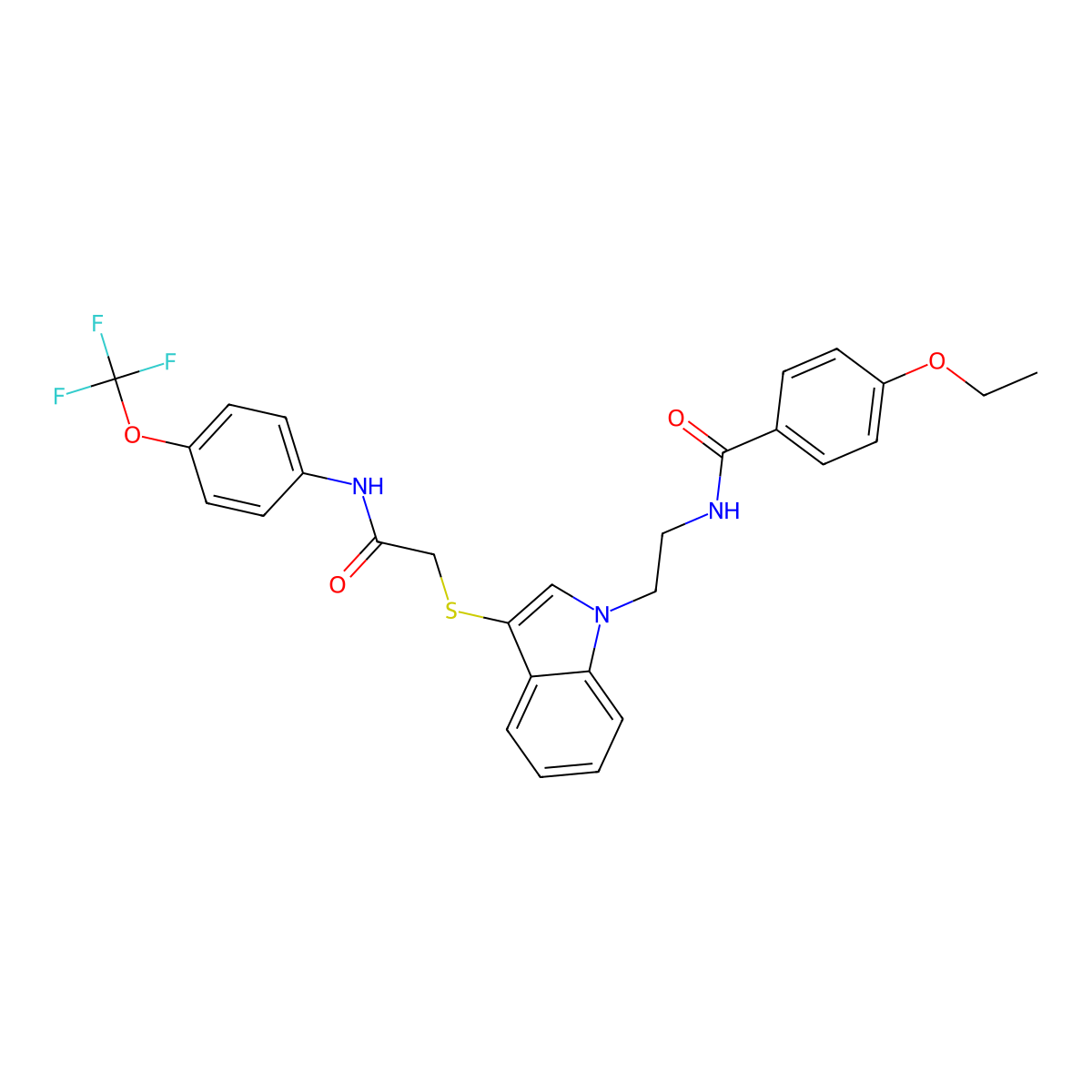 4-ethoxy-N-(2-(3-((2-oxo-2-((4-(trifluoromethoxy)phenyl)amino)ethyl)thio)-1H-indol-1-yl)ethyl)benzamide molecular structure, CAS 862826-25-3