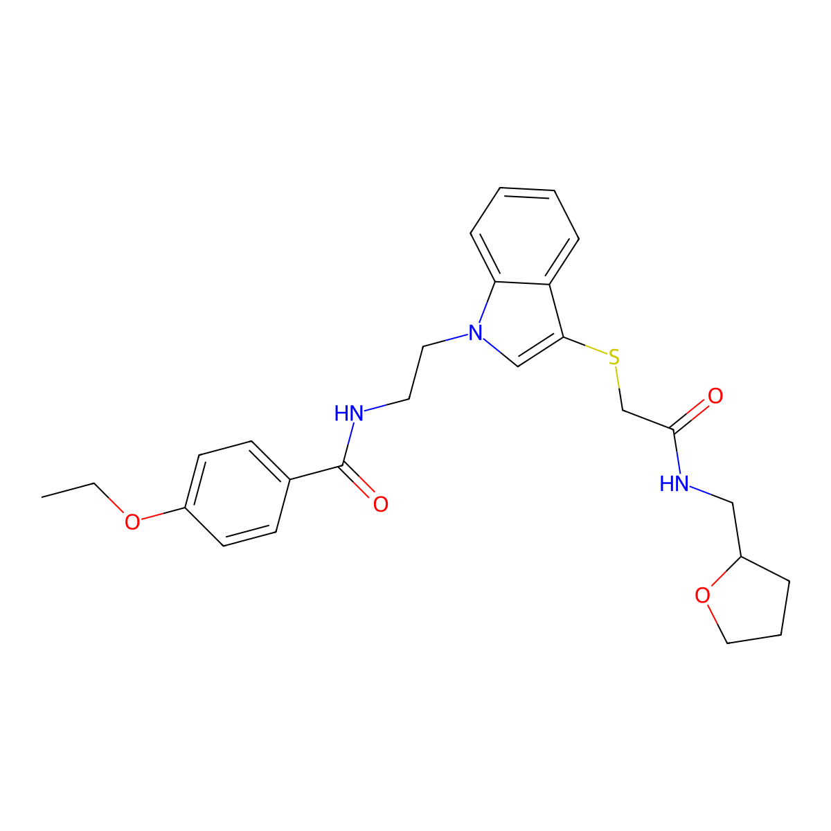 4-ethoxy-N-[2-[3-[2-oxo-2-(oxolan-2-ylmethylamino)ethyl]sulfanylindol-1-yl]ethyl]benzamide molecular structure, CAS 862826-26-4