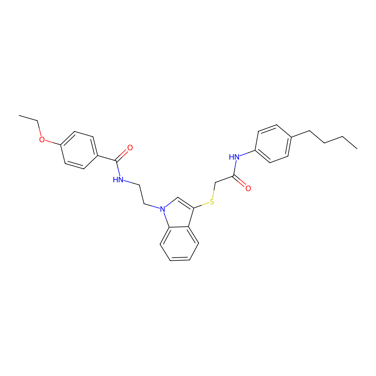 N-[2-[3-[2-(4-butylanilino)-2-oxoethyl]sulfanylindol-1-yl]ethyl]-4-ethoxybenzamide molecular structure, CAS 862826-27-5