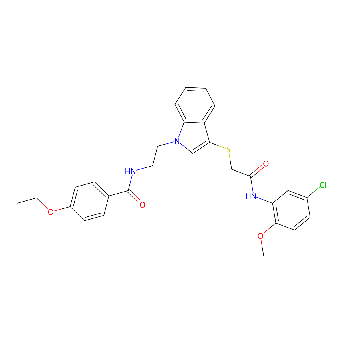 N-[2-[3-[2-(5-chloro-2-methoxyanilino)-2-oxoethyl]sulfanylindol-1-yl]ethyl]-4-ethoxybenzamide molecular structure, CAS 862826-29-7