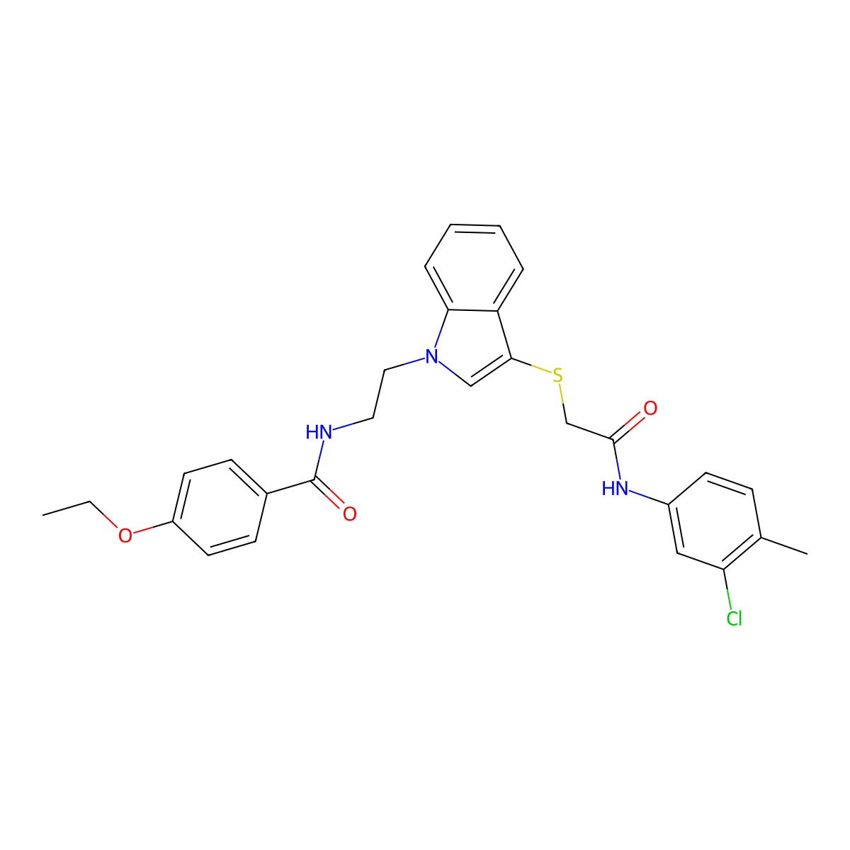 N-(2-(3-((2-((3-chloro-4-methylphenyl)amino)-2-oxoethyl)thio)-1H-indol-1-yl)ethyl)-4-ethoxybenzamide molecular structure, CAS 862826-30-0