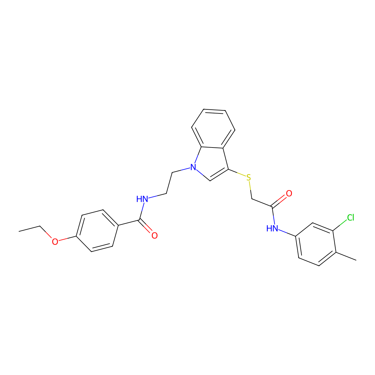N-(2-(3-((2-((3-chloro-4-methylphenyl)amino)-2-oxoethyl)thio)-1H-indol-1-yl)ethyl)-4-ethoxybenzamide molecular structure, CAS 862826-30-0