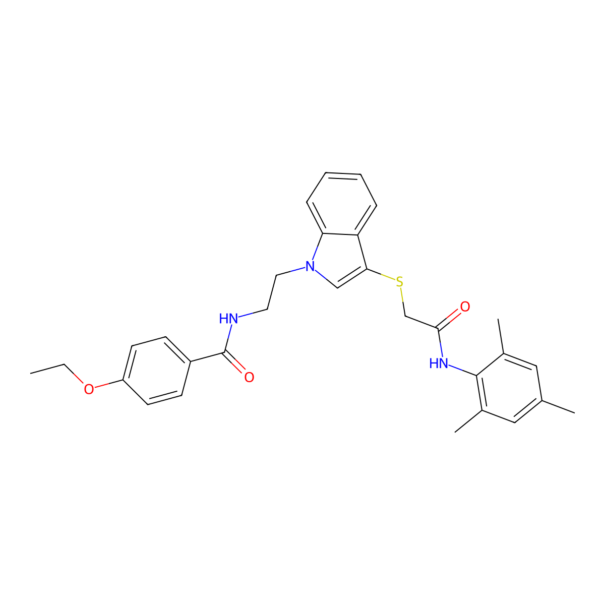 4-ethoxy-N-(2-(3-((2-(mesitylamino)-2-oxoethyl)thio)-1H-indol-1-yl)ethyl)benzamide molecular structure, CAS 862826-34-4